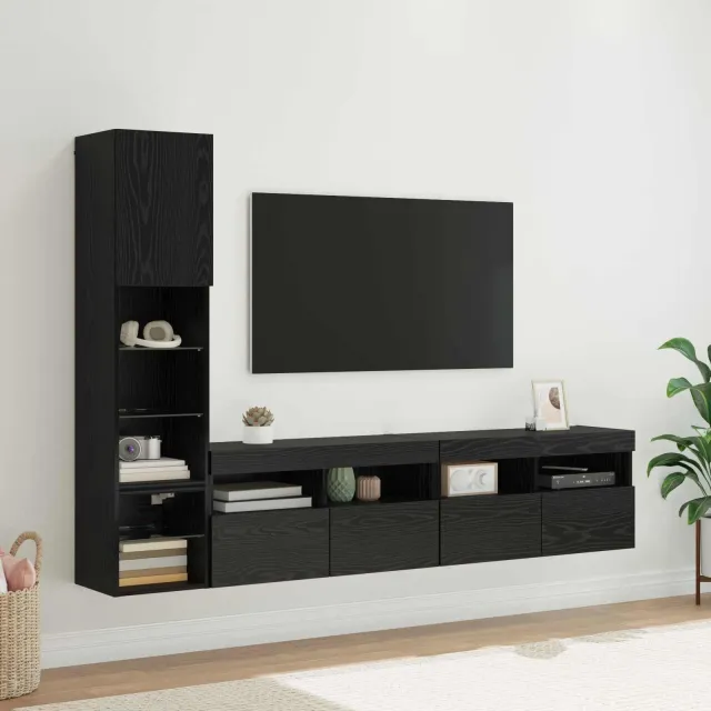 vidaXL TV-wandmeubel 4 st Zwart Eiken Bewerkt hout, foto 2