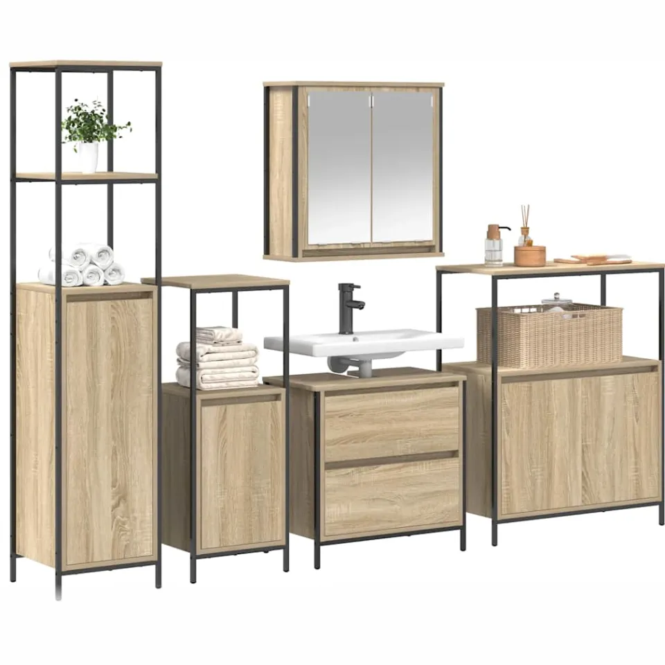vidaXL Badkamermeubelset 5 st Beige 36 x 35 x 165 cm Bewerkt hout, foto 3