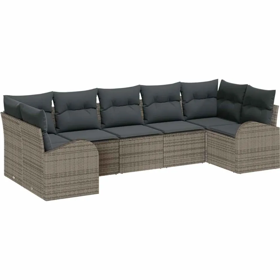 vidaXL Tuinbankenset 7 st Grijs poly rattan, foto 4