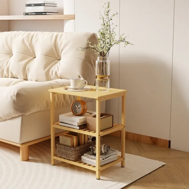 MIVRAY Sidetable - Bamboe Bijzettafel Met 3 Open Legplanken - Compact Voor Woonkamer En Slaapkamer - Natuurlijk Bamboe - 40,6 X 30 X 50,5 Cm Natural