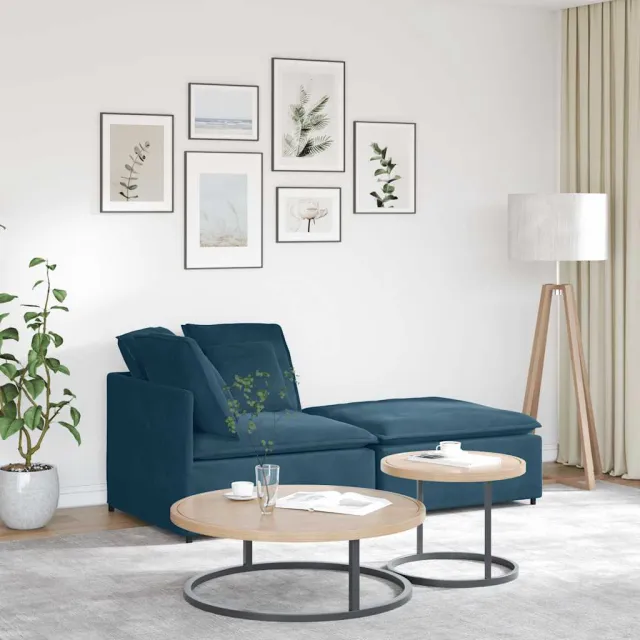 vidaXL Modulaire bank met voetenbank en kussens fluweel blauw