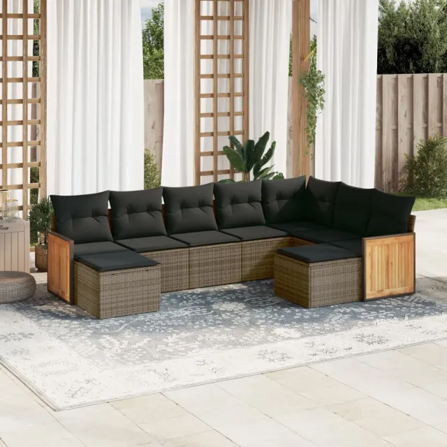 vidaXL 9-delige Loungeset met kussens poly rattan grijs, foto 2