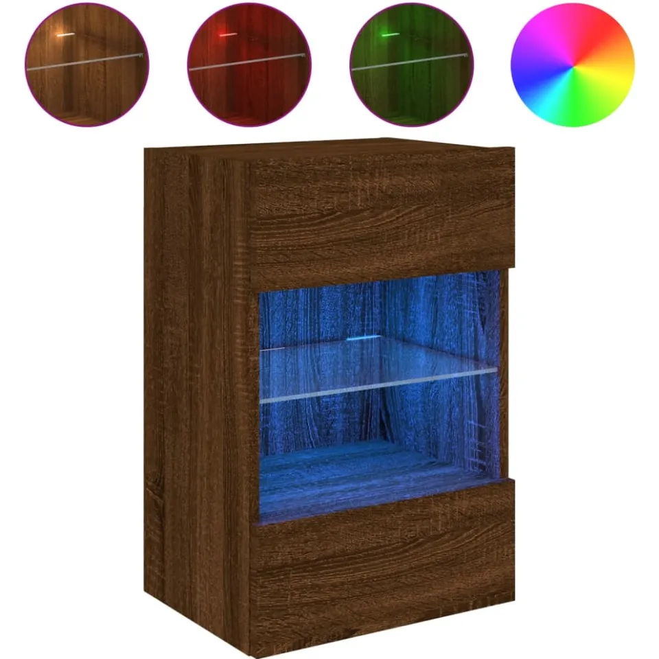 vidaXL Tv-wandmeubel met LED-verlichting 40x30x60,5 cm bruineikenkleur, foto 3