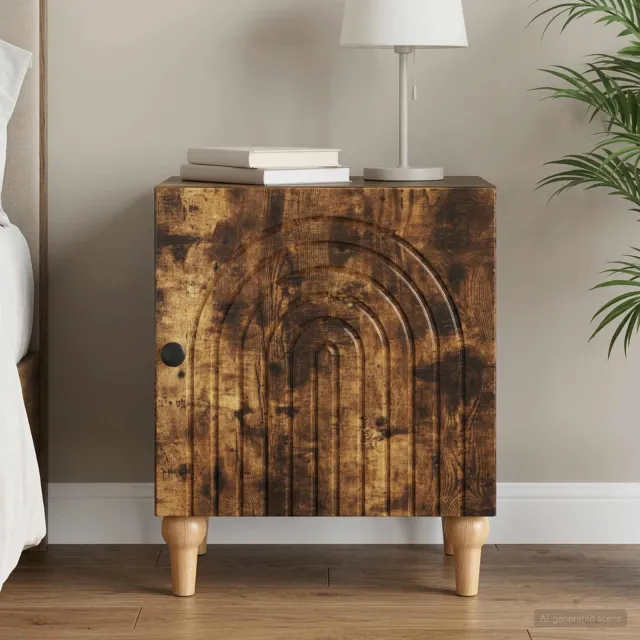 vidaXL Nachtkastje Gerookt eiken 43 x 34,5 x 50 cm Bewerkt hout, foto 2