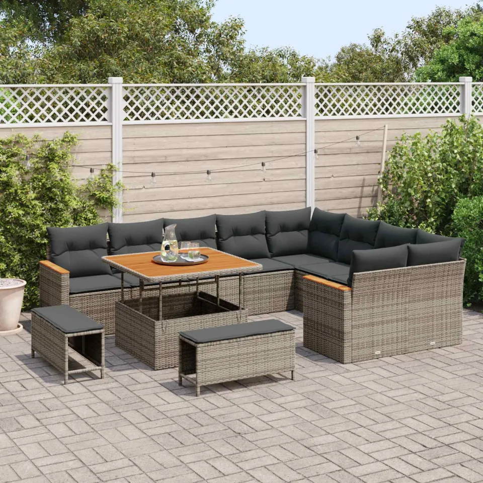 vidaXL Tuinbankenset 12 st Grijs poly rattan, foto 2