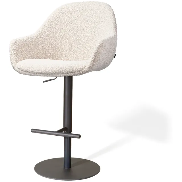 Nolon Niva-Mae draaibare tulp barkruk bouclé beige - verstelbaar - mat zwart onderstel