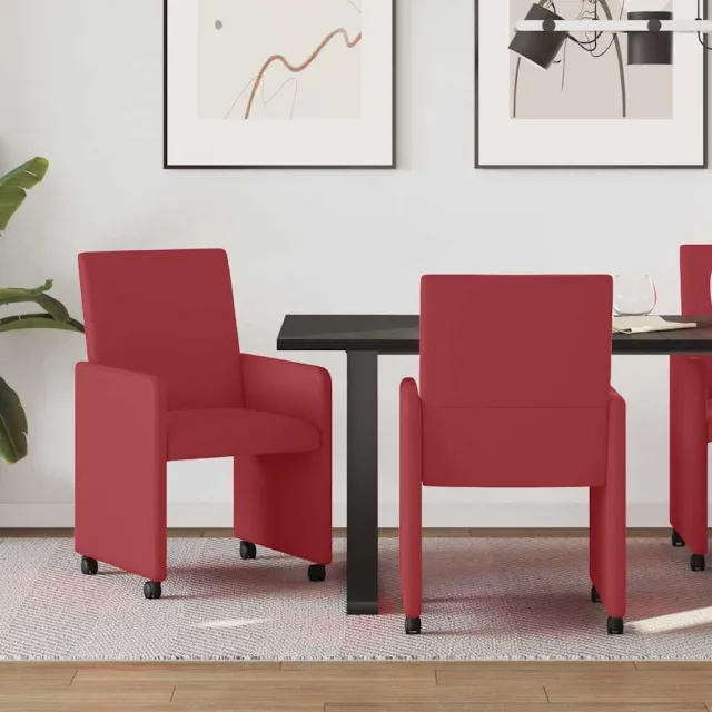 vidaXL Eetkamerstoelen met Wieltjes 2 st Kunstleer Wijnrood, foto 2