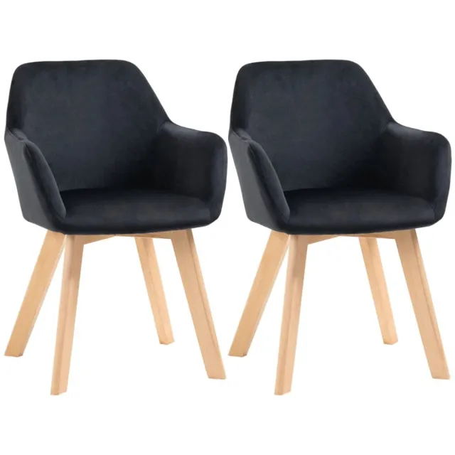 ZYLARO Eetkamerstoel - Set Van 2 - Modern Design - Fluwelen Look - Rubberboomhout - 54 x 57 x 80 cm - Zwart