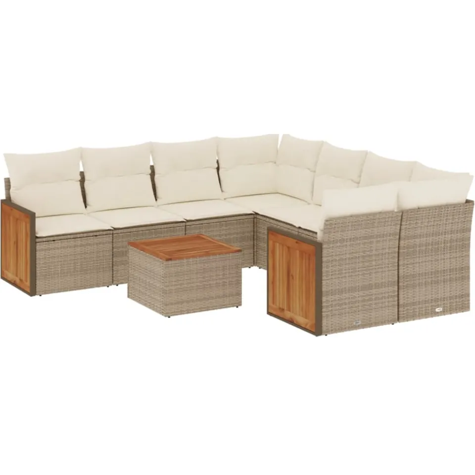vidaXL 9-delige Loungeset met kussens poly rattan beige