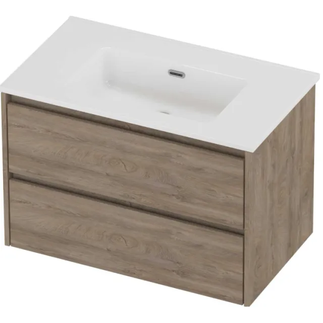 Proline Tribute Badmeubelset Porselein Elegant 80x46x54 cm Glans Wit Raw Oak Eiken