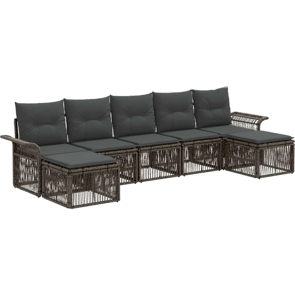 vidaXL Tuinbankenset 7 st Grijs poly rattan, foto 3
