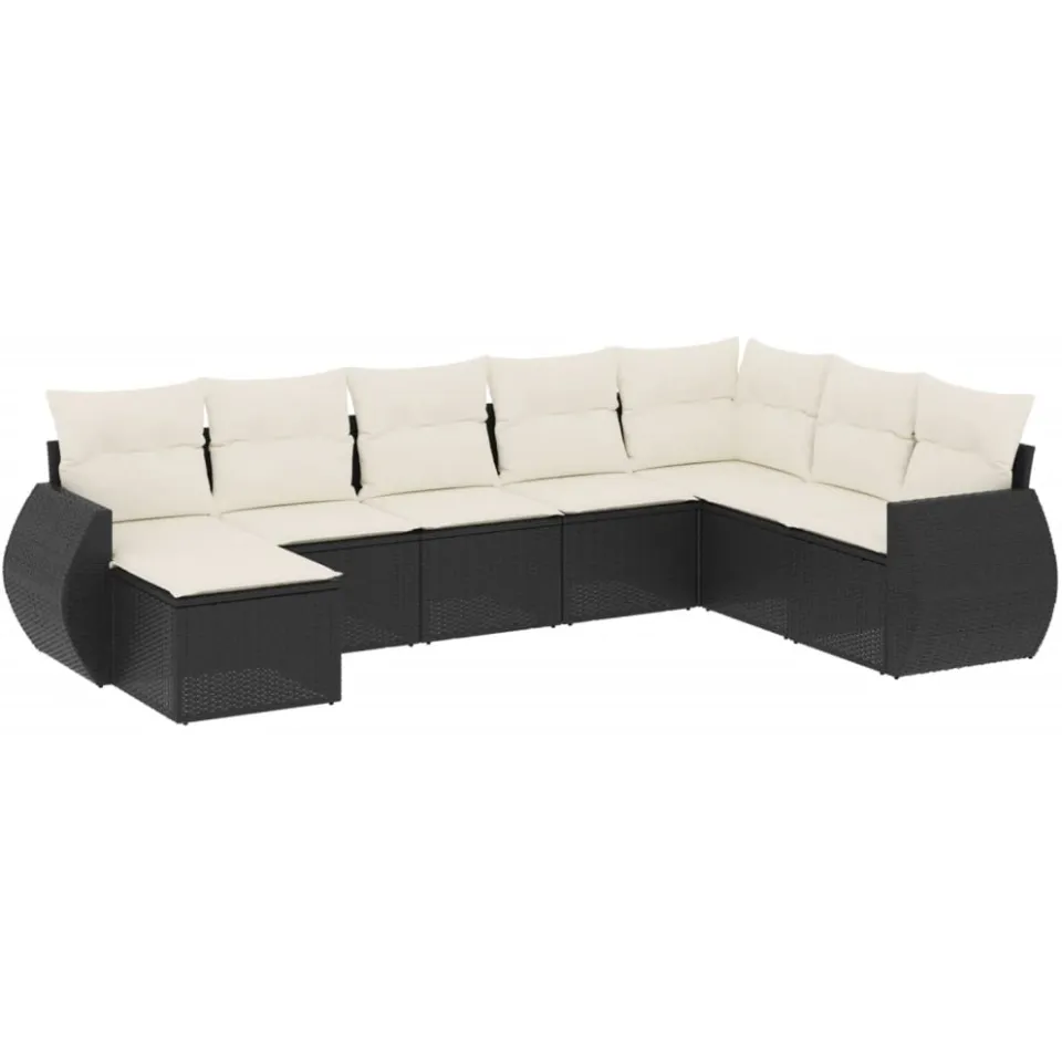 vidaXL 8-delige Loungeset met kussens poly rattan zwart, foto 3