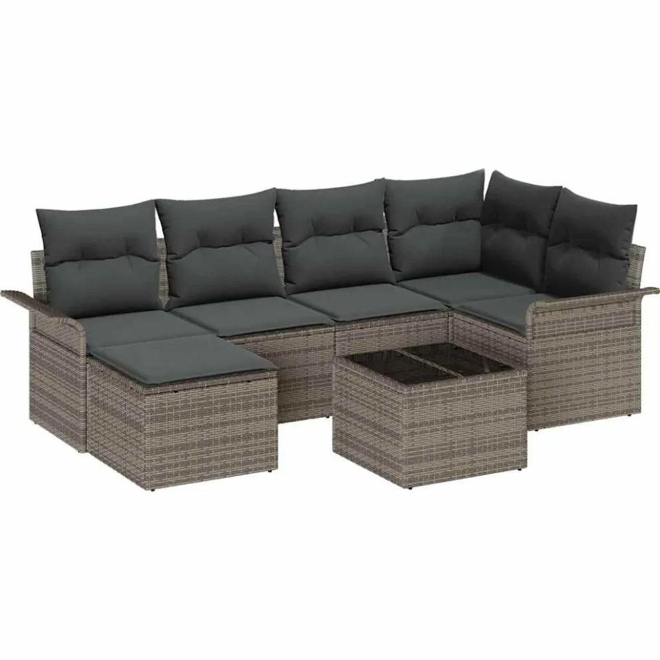 vidaXL Tuin Sofa Set 7 st Grijs poly rattan