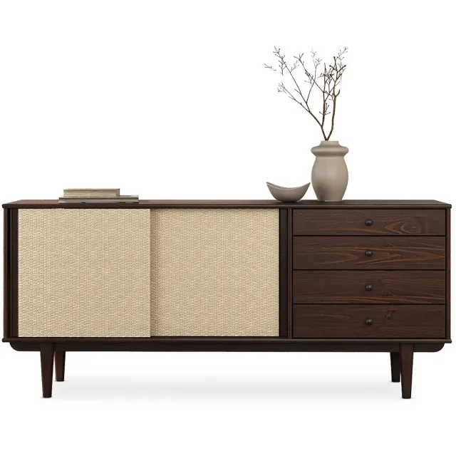 IDIMEX SIMONA-dressoir van massief hout met rotanvlechtwerk – in notenkleur bruin