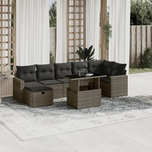 vidaXL 8-delige Loungeset met kussens poly rattan grijs, foto 2