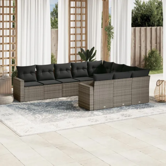 vidaXL 10-delige Loungeset met kussens poly rattan grijs, foto 2