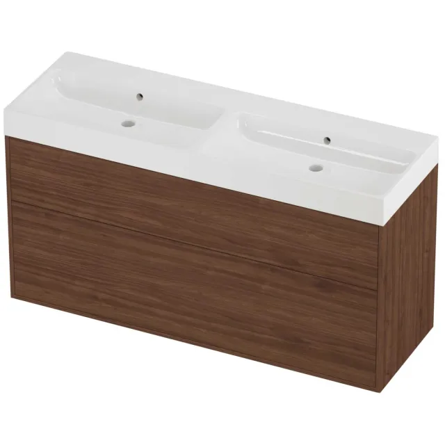 Proline Podium Badmeubelset Polystone Loft Dubbel 140x46x75 cm Glans Wit Indian Walnut Houtlook