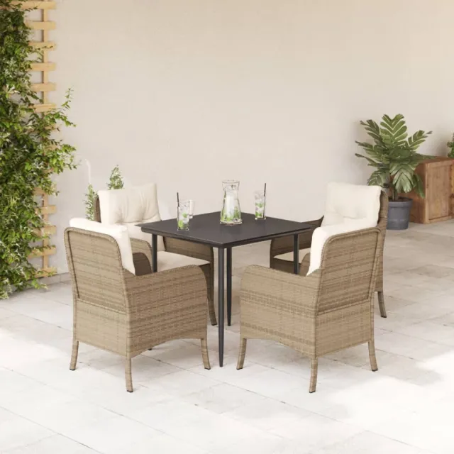 vidaXL 5-delige Tuinset met kussens poly rattan beige, foto 2
