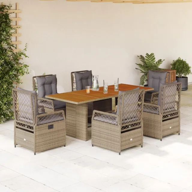 vidaXL 7-delige Tuinset met kussens poly rattan beige, foto 2