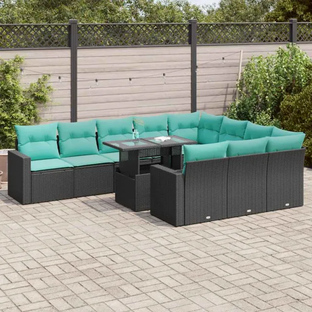 vidaXL 11-delige Loungeset met kussens poly rattan acacia zwart, foto 2