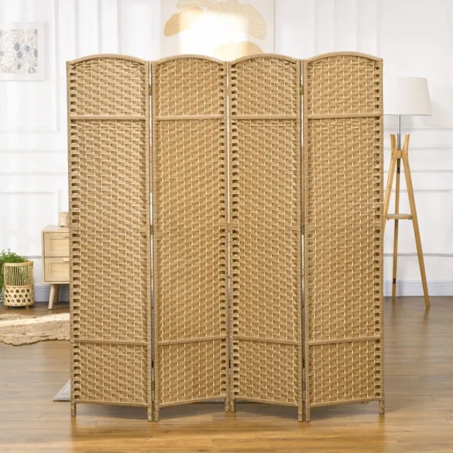 OKWISH Kamerscherm Vouwbaar – 4-Delig – 160 Bij 170 cm – Hout en Kunststof – Natuurlijke Houtkleur – Afscherming voor Binnenruimtes Naturel hout