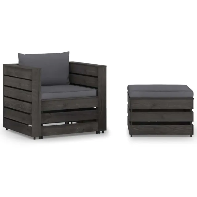 vidaXL 2-delige Loungeset met kussens grijs geïmpregneerd hout Anthraciet