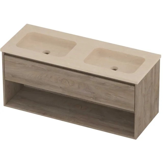 Proline Rollo Badmeubelset Hardsteen Elegant Dubbel 120x46x54 cm Sand Stone Raw Oak Eiken
