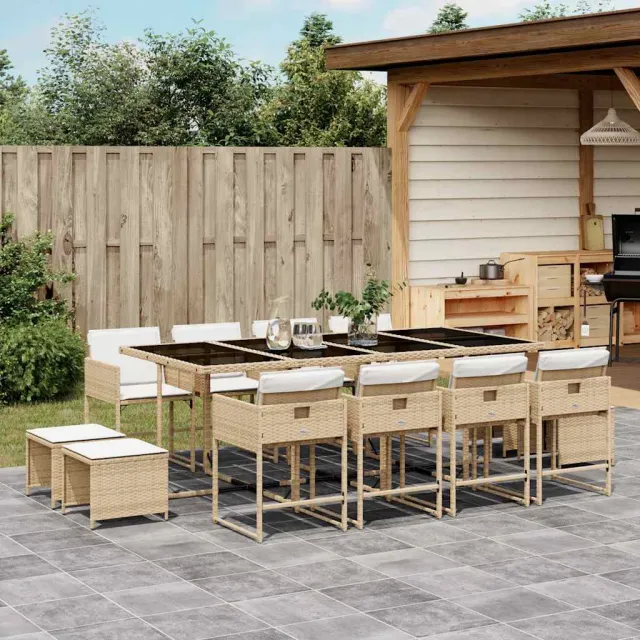 vidaXL 13-delige Tuinset met kussens poly rattan beige, foto 2