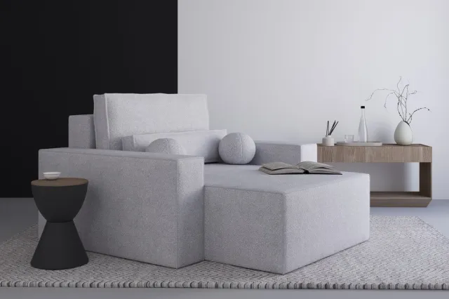 AJE Meubles B.V. Denver chaise longue van bouclé Elegante en comfortabele chaise longue voor in de woonkamer, chaise longue, chaise longue van bouclé - Hoogwaardige materialen, modern design en ultiem comfort - Lichtgrijs (Anthology 15)