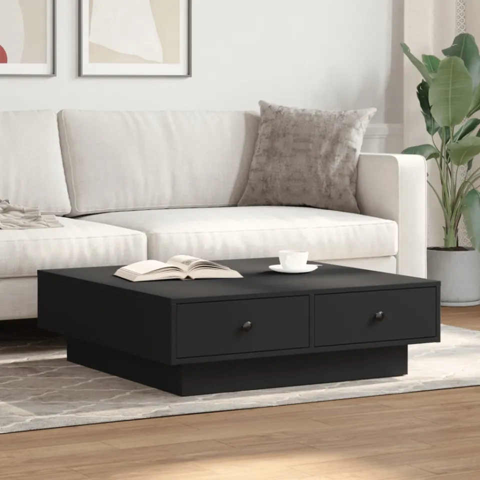 vidaXL Salontafel 90x90x28 cm spaanplaat zwart, foto 2