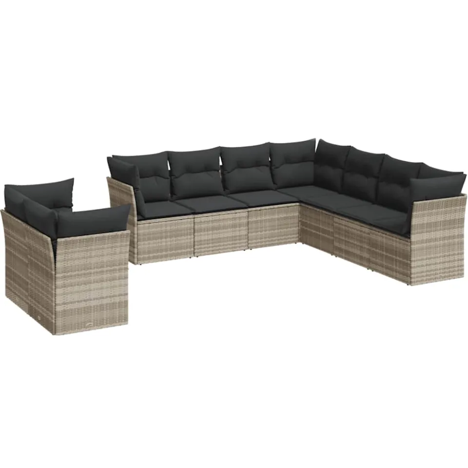 vidaXL 9-delige Loungeset met kussens poly rattan lichtgrijs grijs, foto 3