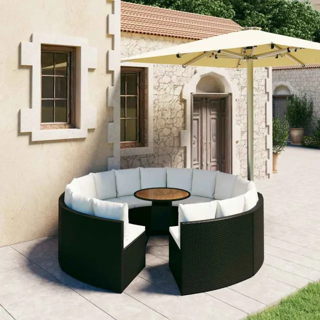 vidaXL 9-delige Loungeset met kussens poly rattan zwart, foto 2