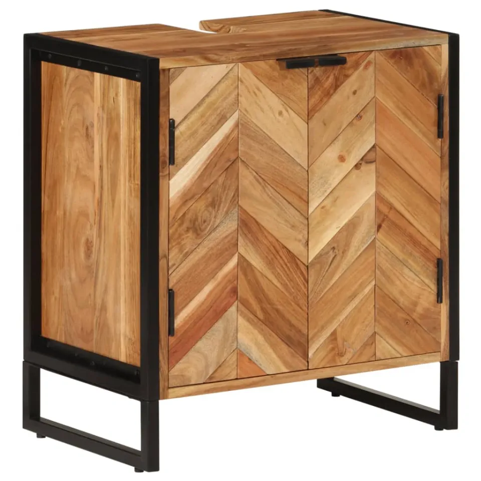 vidaXL Badkamerkast 55x35x60 cm massief acaciahout en ijzer bruin, foto 4