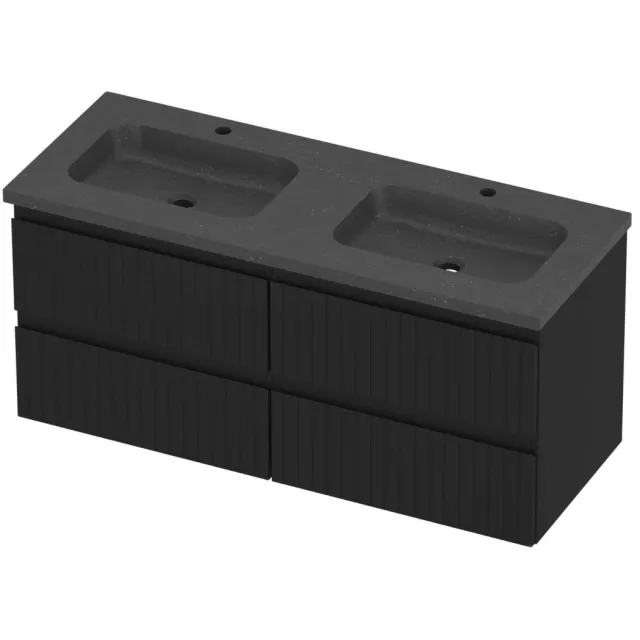 Proline Rollo Badmeubelset Hardsteen Elegant Dubbel 4 Laden 120x46x54 cm Blue Stone Mat Zwart
