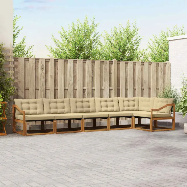 vidaXL Buiten bankenset 6 st 6-zits Natuurlijk en Beige