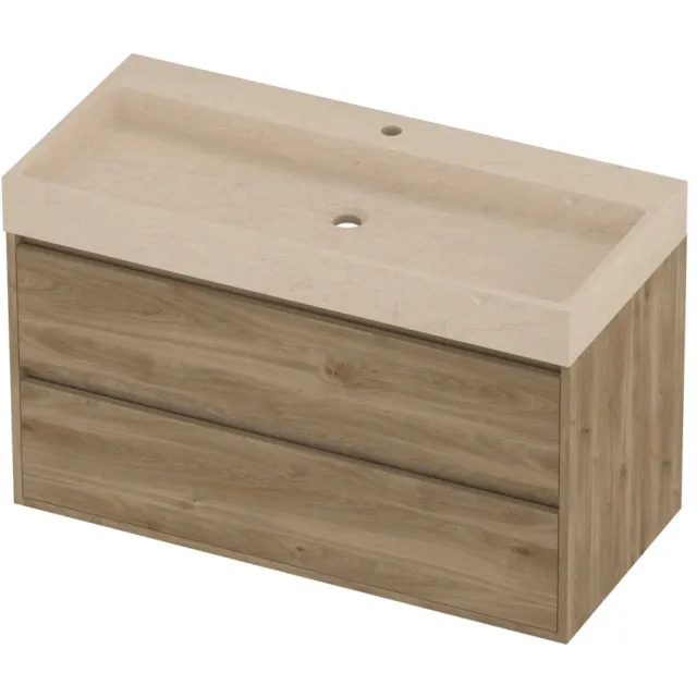 Proline Evoli Badmeubelset Hardsteen Loft 1 Kraangat Greeploos 100x46x62 cm Sand Stone Cider Oak Eiken