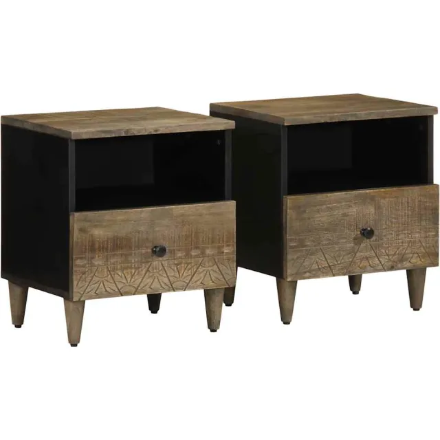 vidaXL Nachtkastjes 2 st 40x33x46 cm massief mangohout lichtgrijs