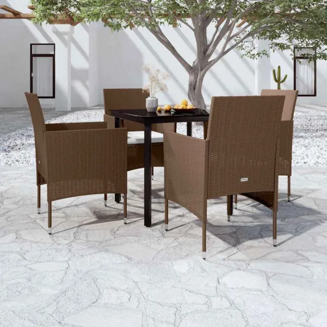vidaXL 5-delige Tuinset met kussens bruin en zwart, foto 2