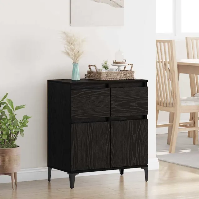 vidaXL Dressoir Zwart Eiken 60 x 35 x 70 cm Gemonteerd hout en ijzer, foto 2