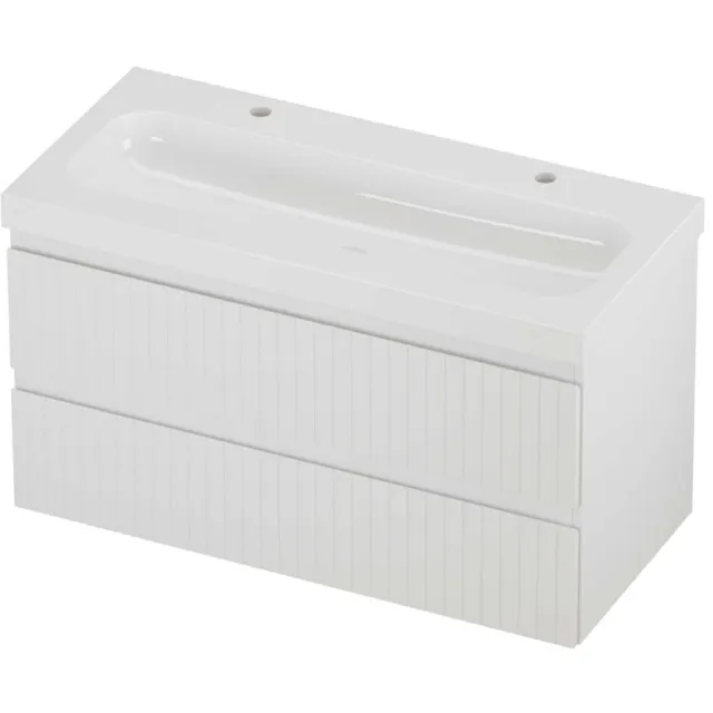 Proline Haga Badmeubelset Polystone Mezza 2 Kraangaten Gefreesd 100x46x58 cm Glans Wit Mat Wit