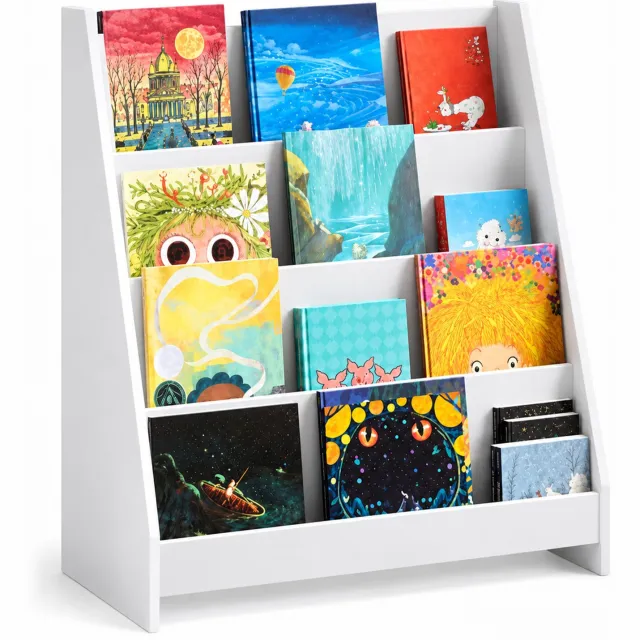 SoBuy KMB32-W Kinderboekenkast - 4 Open Vakken - 88 cm hoog Montessori Boekenrek voor Kinderen - 80 x 30 x 88 cm - Wit