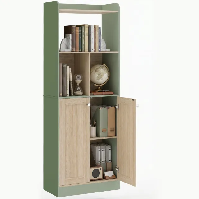 Homcom Boekenkast - Spaanplaat, MDF - 60 x 30 x 161,2 cm - Natuurlijk hout en groen