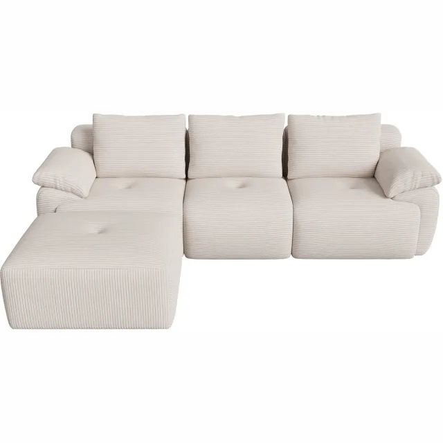 ADEuropean@outlook.com Modulaire Hoekbank L-vorm 3-zits Crème Ribstof - Bankstel met Voetenbank, Zachte Bekleding en Stevige Constructie