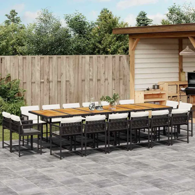 vidaXL 17-delige Tuinset met kussens poly rattan zwart, foto 2