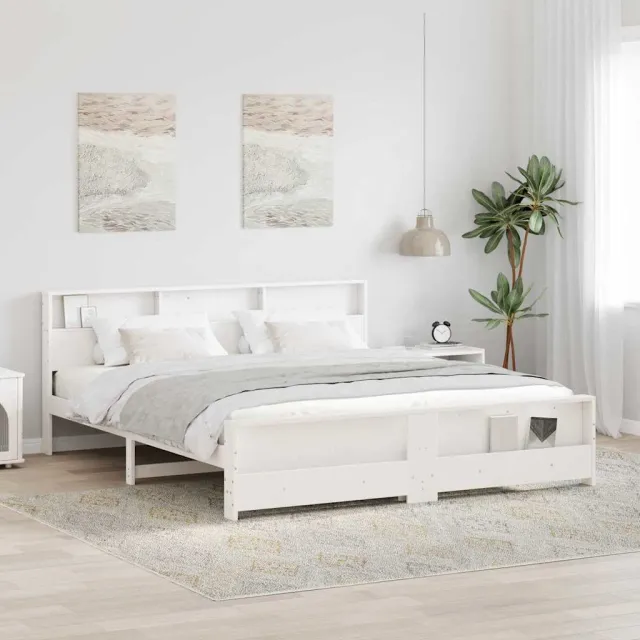 vidaXL Bedframe met plank Wit 200 x 200 cm Massief grenenhout