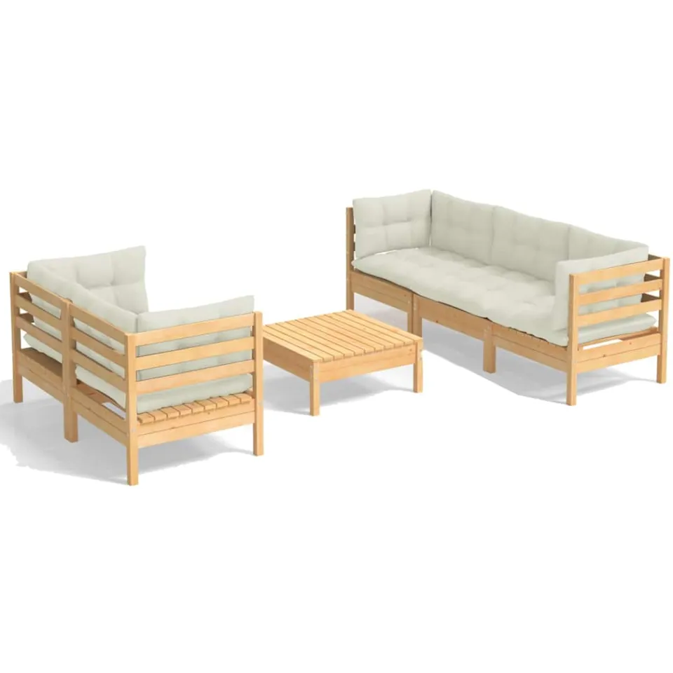vidaXL 6-delige Loungeset met crèmekleurige kussens grenenhout, foto 4
