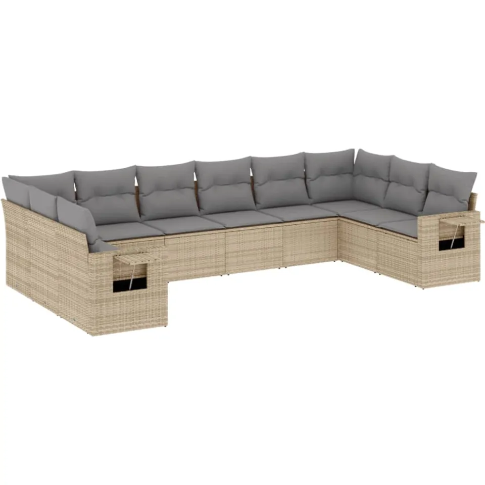 vidaXL 10-delige Loungeset met kussens poly rattan beige, foto 3