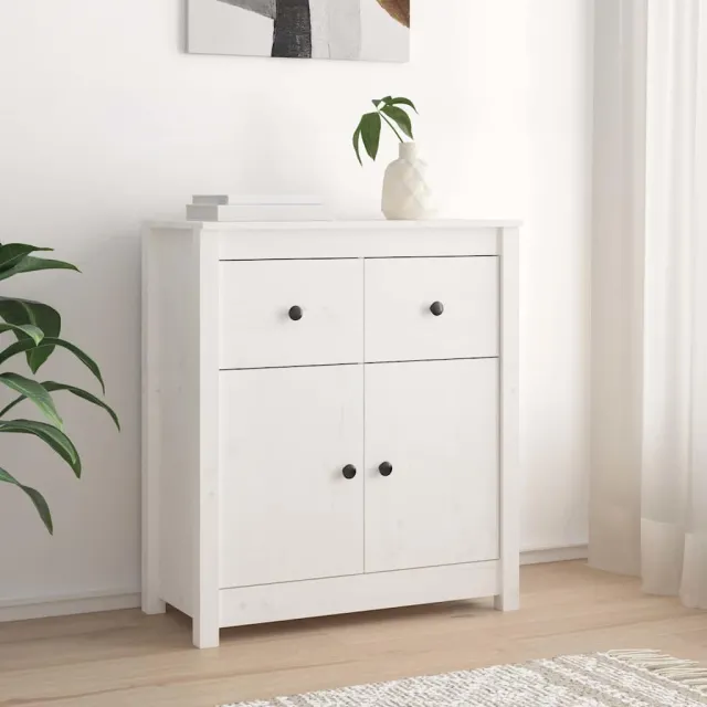 vidaXL Dressoir 70x35x80 cm massief grenenhout wit, foto 2