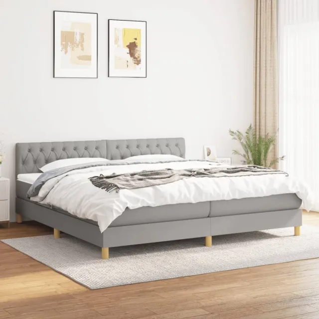 vidaXL Boxspring met matras stof lichtgrijs 200x200 cm grijs