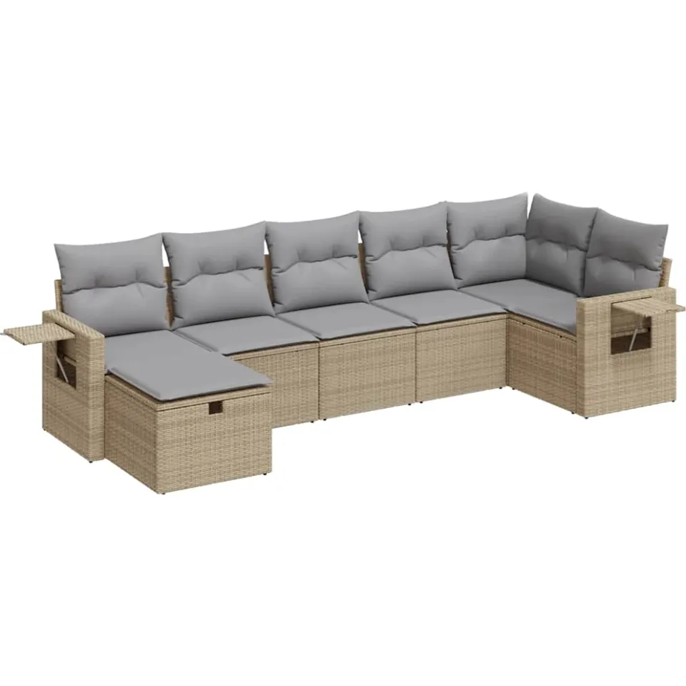 vidaXL 7-delige Loungeset met kussens poly rattan beige, foto 3